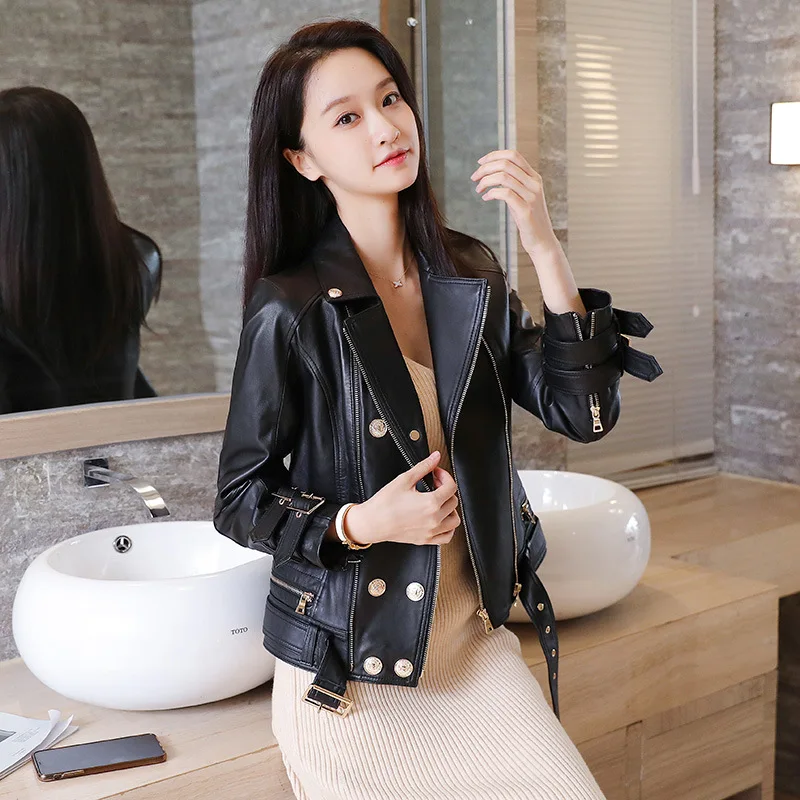 AYUNSUE Genuine Sheepskin Jacket Women Clothes 2023 New Spring Real Leather Coat Slim Motorcycle Leather Jackets Chaqueta Mujer