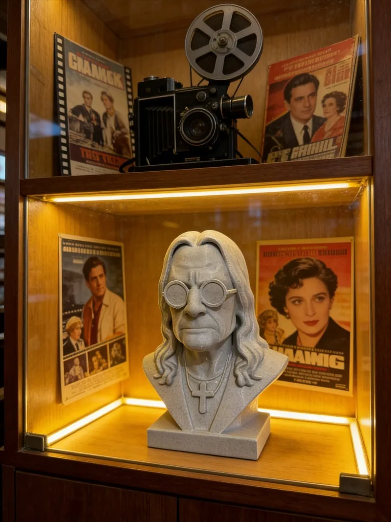 

Эстетика дарк-рока | Реплика-украшение Ozzy Osbourne: серо-белый текстурированный бюст с очками и крестом