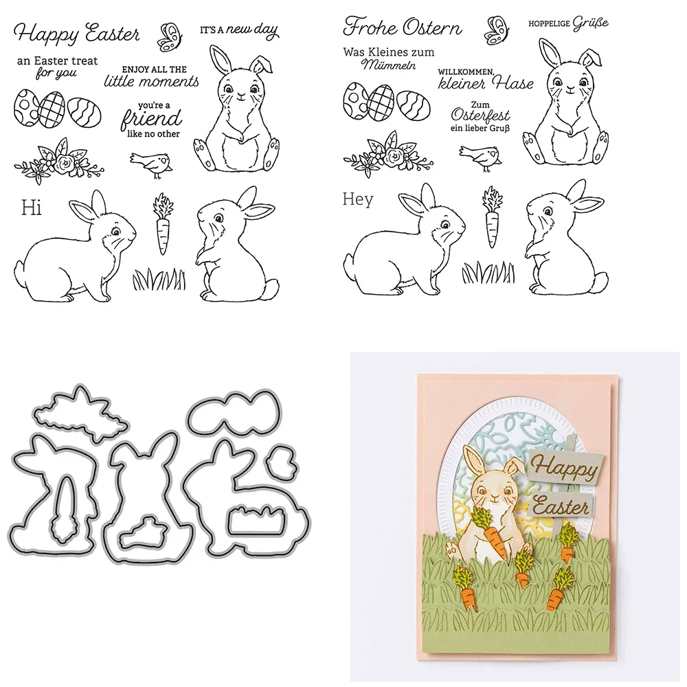

Easter Bunny Treat, Easter Egg Bundles Clear Stamps And Metal Cutting Dies For DIY Craft Making Card Scrapbooking Decoration