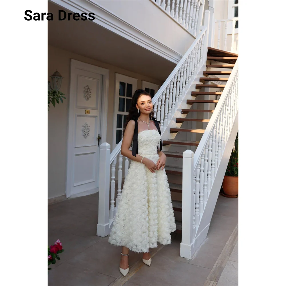 

Sara Custom White A-line Tube Top Flowers Dresses 2026 Luxury Evening Dresses for Luxury Party Elegant Chic Woman Evening Dress