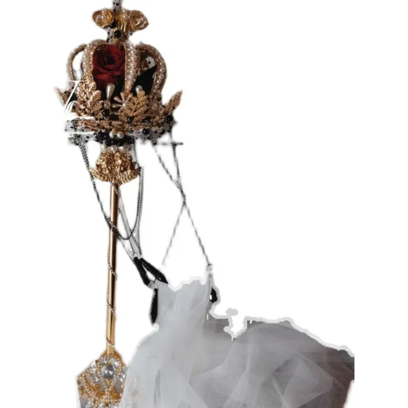 Dark Wind Red Rose Scepter Bride Wedding Bouquet Scepter Lolita Prop