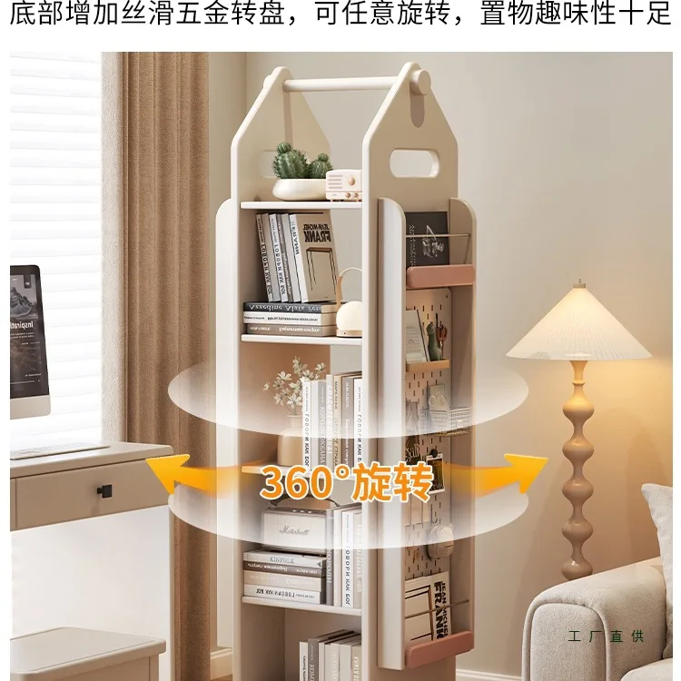 Rotating bookshelf shelf Solid wood small floor rack Multi-layer small bookcase Household children's picture book rack Storage b