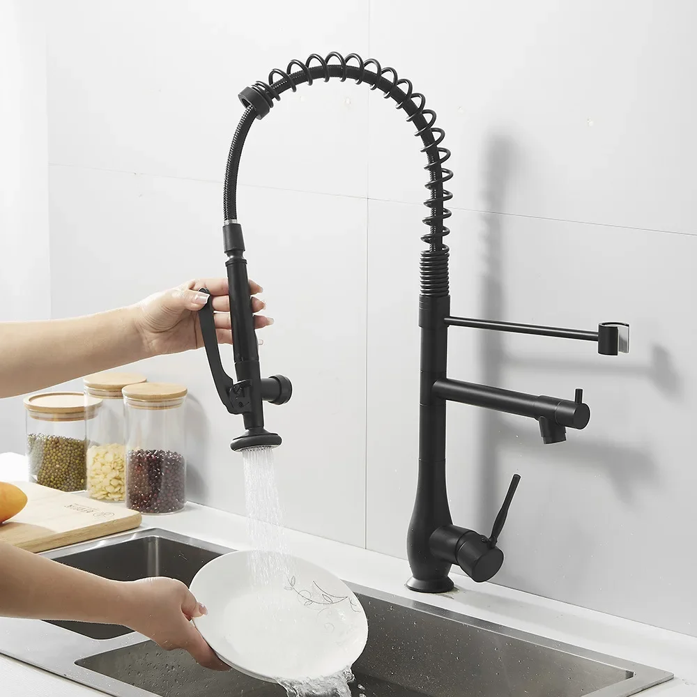 Kitchen Faucet Brushed  Pull-Out Swivel Dual Purpose Basin Sink Hot & Cold Water