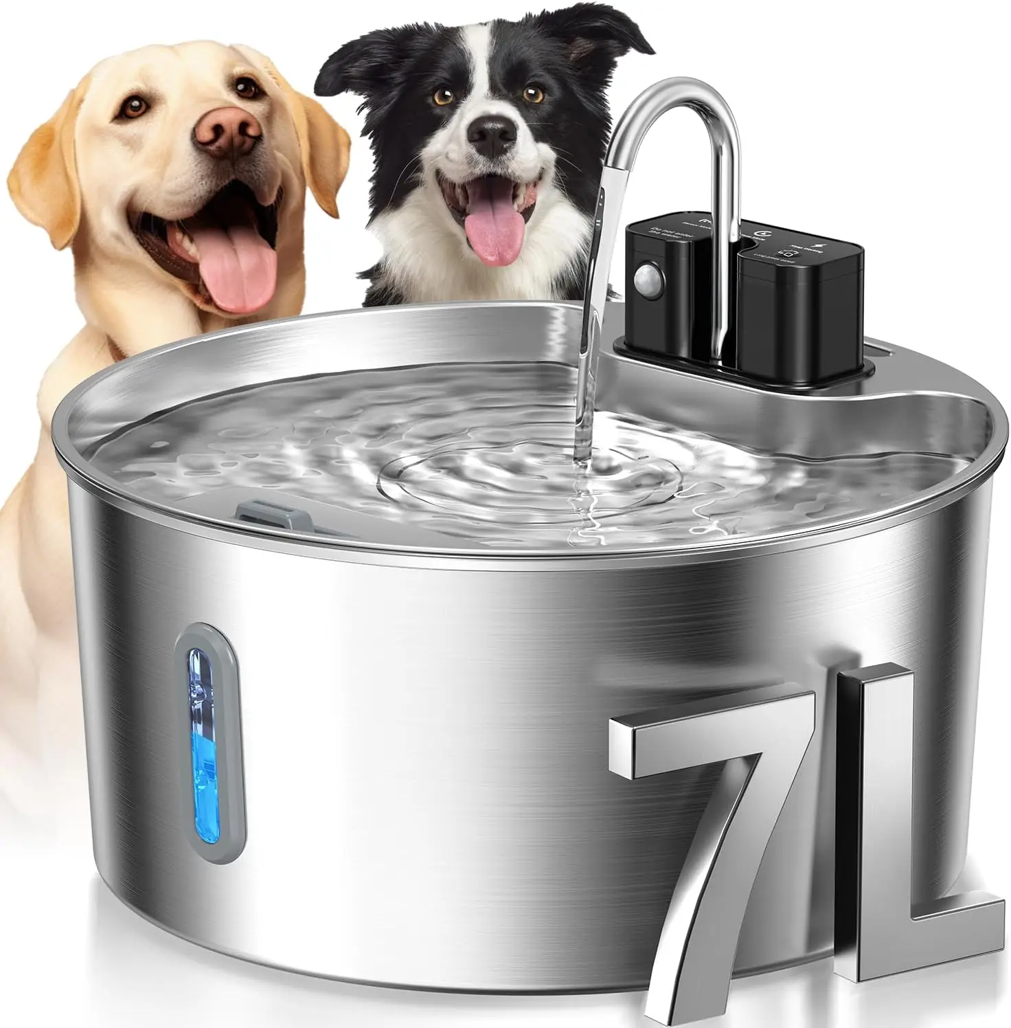7L Edelstahl Kabelloser Aufladbarer Sensor-Haustier-Wasserbrunnen Automatischer Trinknapf für Katzen und Hunde Haustier-Wasserspender