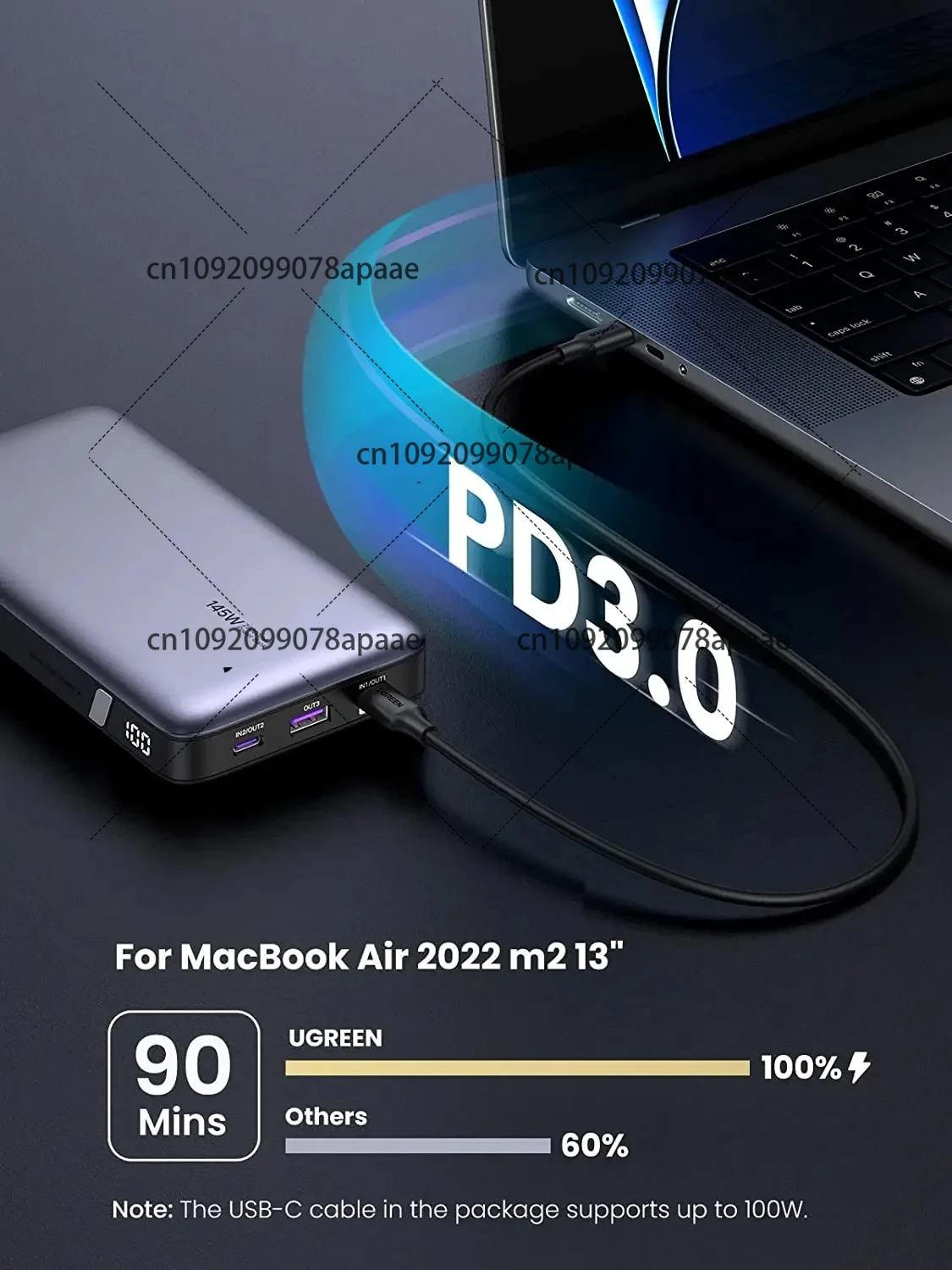 145W Power Bank 25000mAh Portable Charger USB C 3-Port PD3.0 Battery Pack Digital Display 65W Fast Recharge