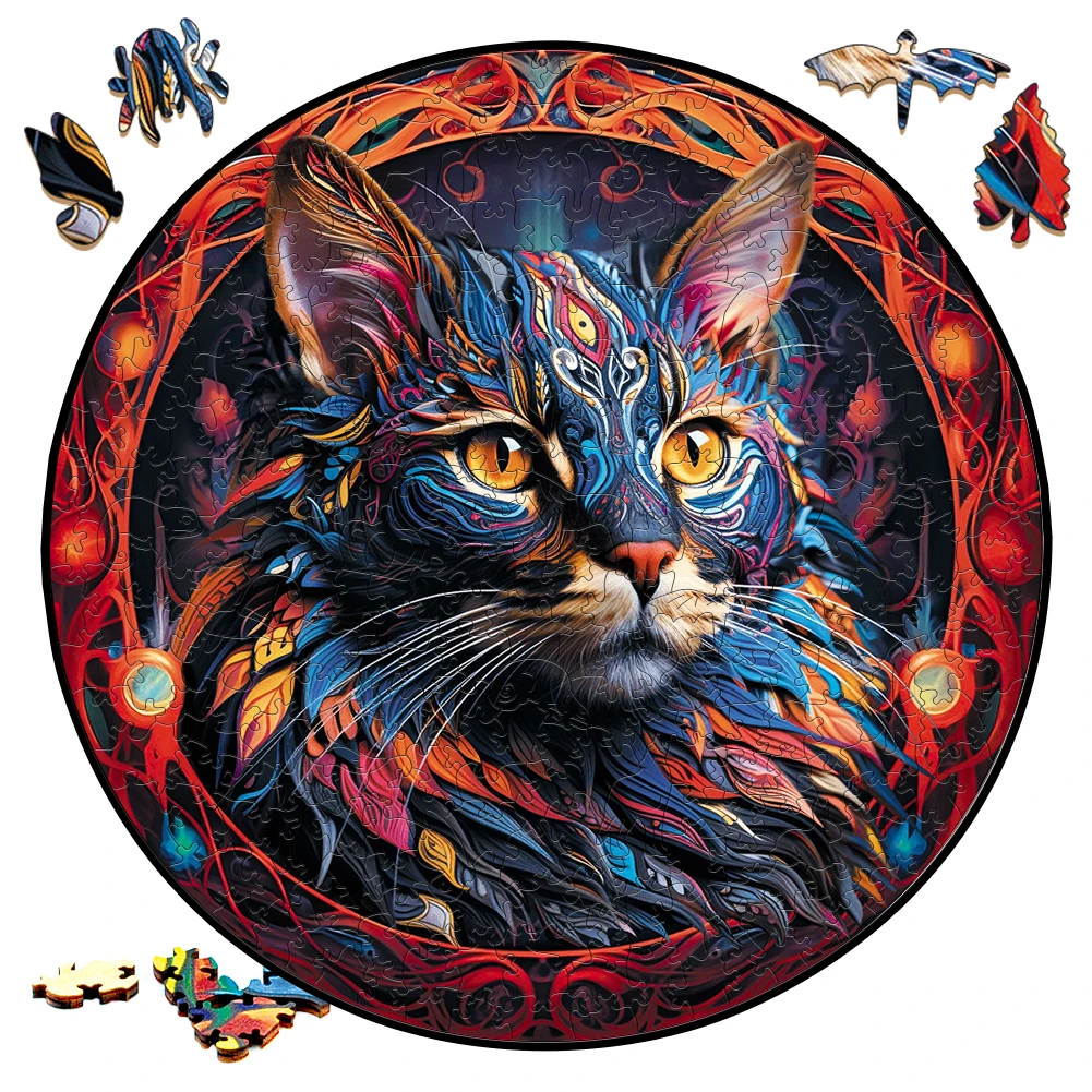 Kreative hölzerne Puzzle Brettspiele Tier Persönlichkeit Katze runde geformte Holz puzzles Spielzeug geheime Puzzle Boxen Paket