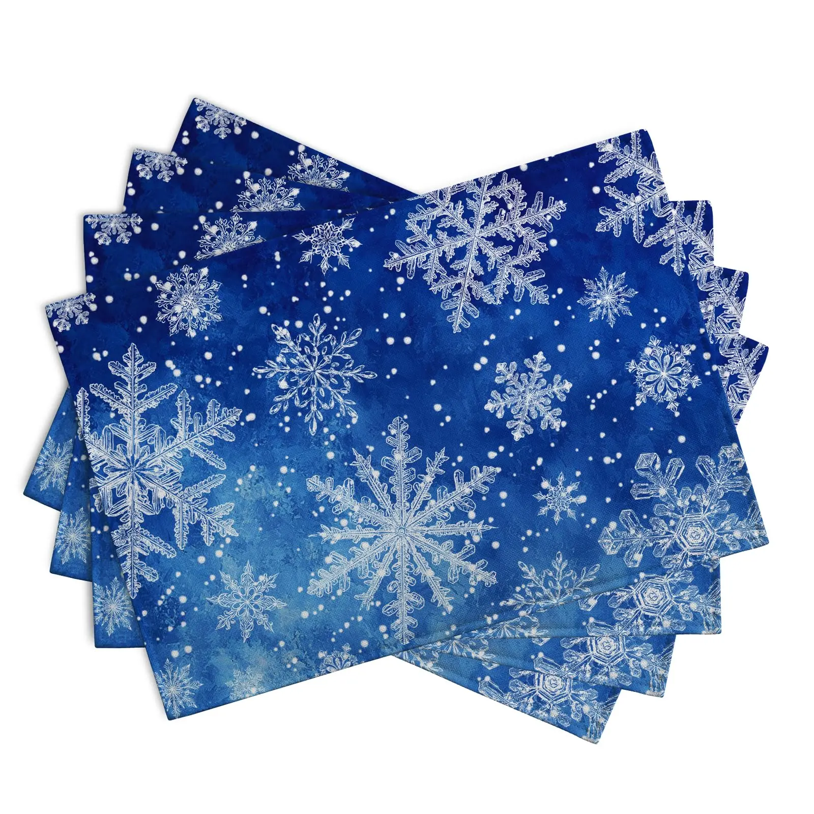 1PCS Blue Snowflake Christmas Printed Linen Placemat Decorative Table Mat Washable Place Matsfor Dining Kitchen Farm House Decor
