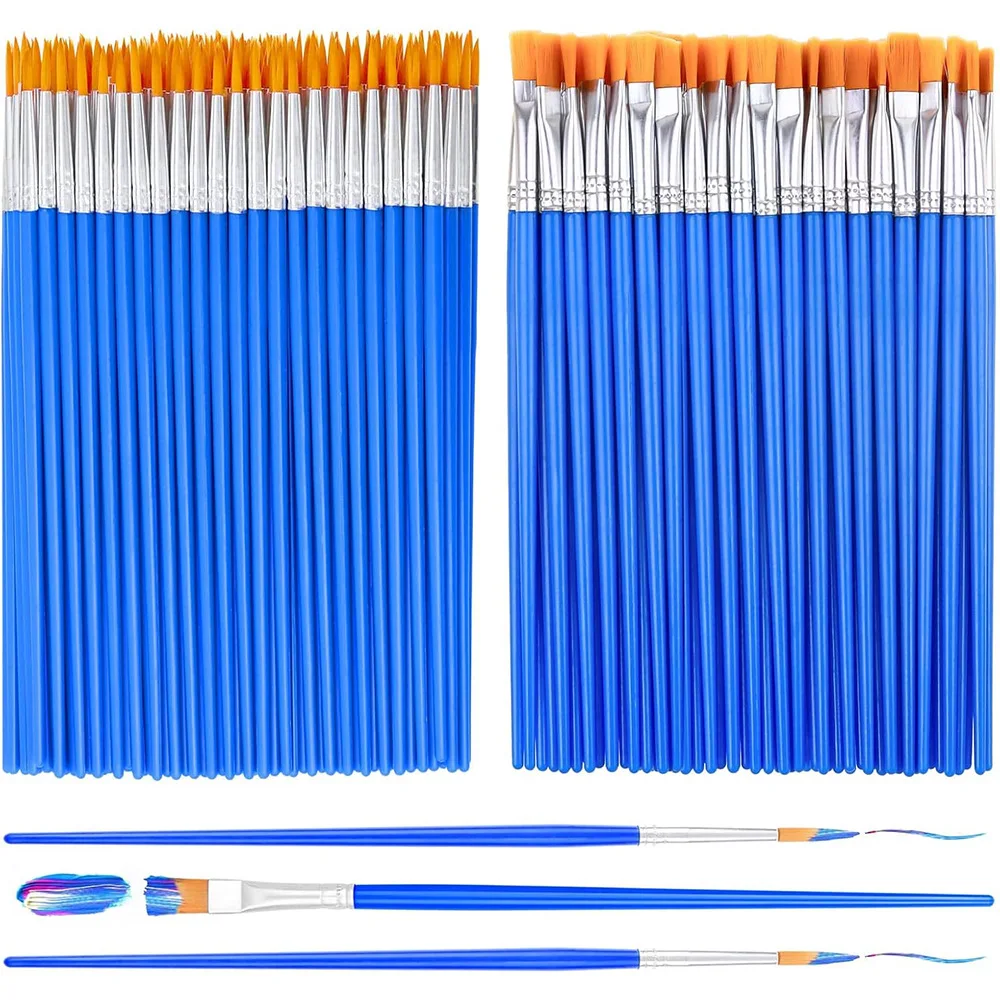 100 Pieces Nylon Paint Brushes Flat Pointed Tip Artist Brush for Oil Painting Watercolor Acrylic DIY Doll Model Coloring Drawing