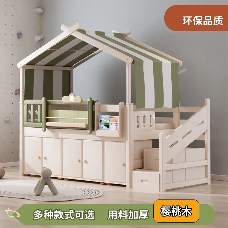 Solid wood children's half-height small apartment multi-functional storage storageelevated bed  under cabinet co