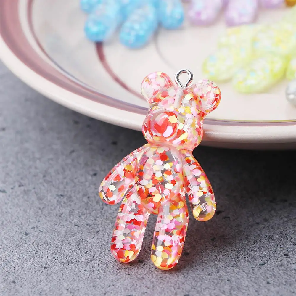 Jewelry Accessories Glitter Flatback Keyring DIY Making Little Bears Pendant Bracelets Charm Bear Keychain DIY Drop Necklace