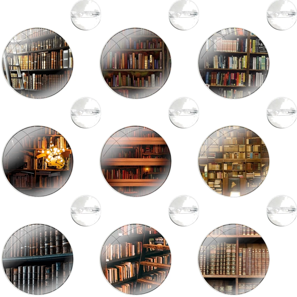 Glass Dome Brooches Badge Pins For Clothes Hat Shirt Lapel Bag Book Library Painting