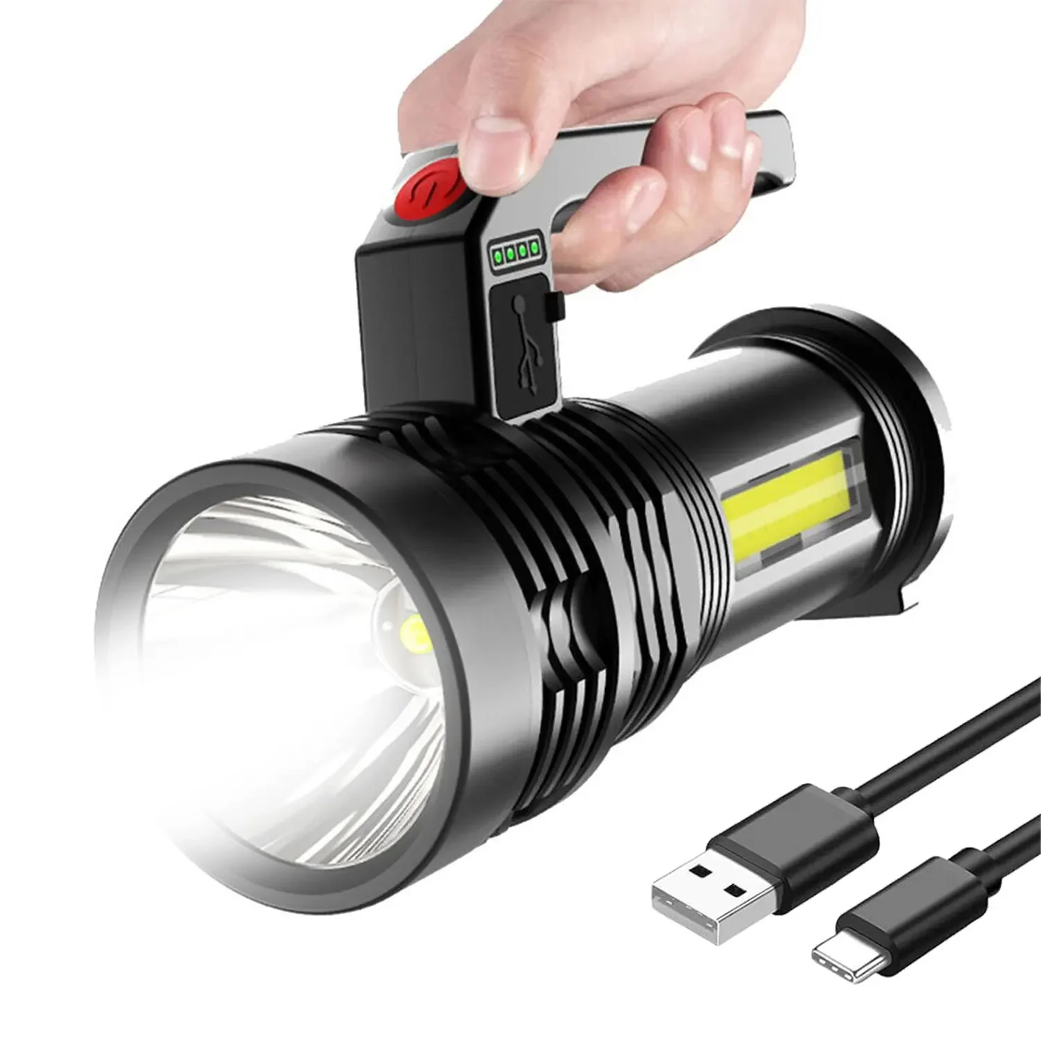 

Portable High Strong Power LED COB Outdoor ABS Flashlights 4 Lighting Modes Long-range Rechargeable Torch For Fishing Hunting