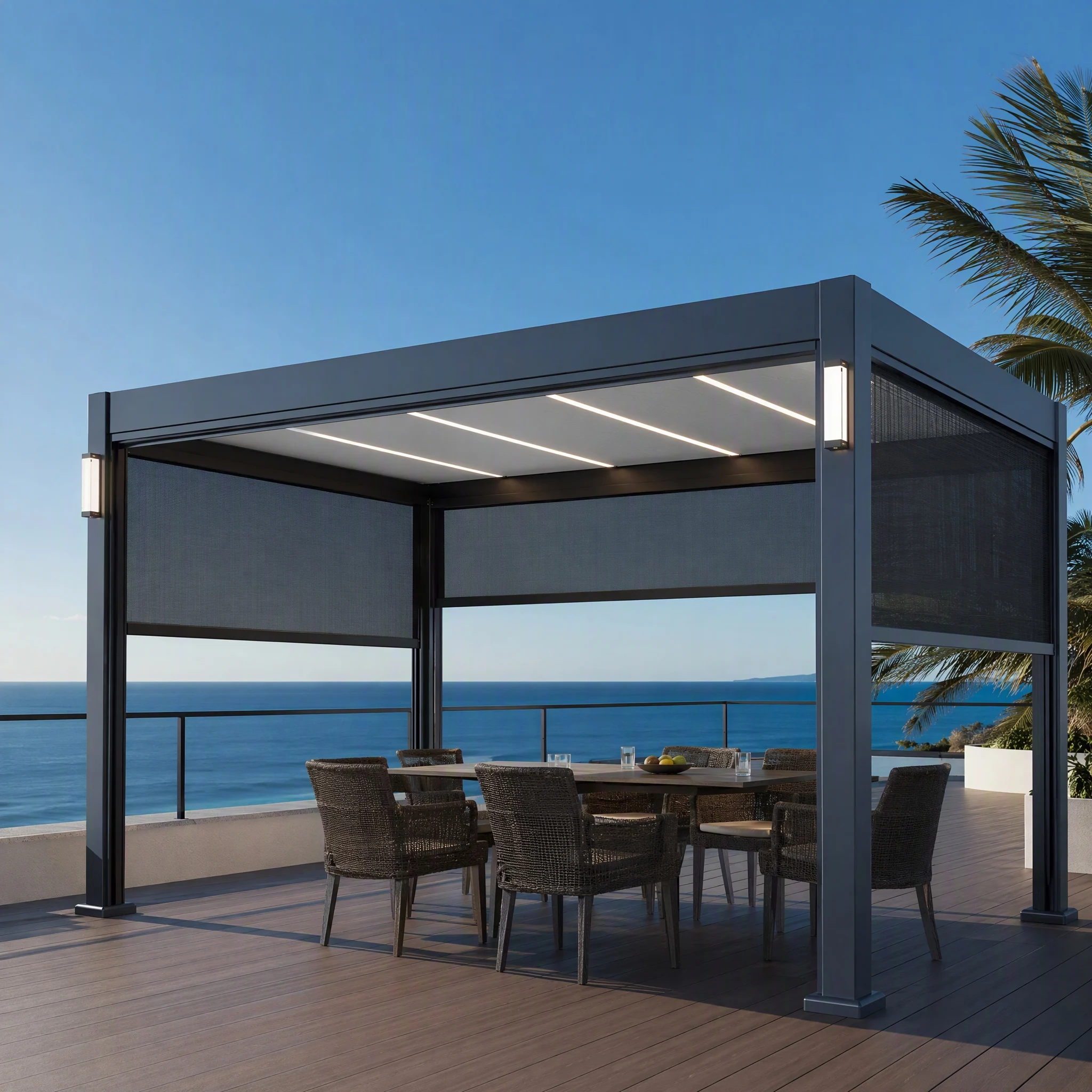Aluminum Motorized Gazebo Alloy Louver Retractable Roof Sunprotect Balcony Outdoor Gazebo Pergola Easy To Install