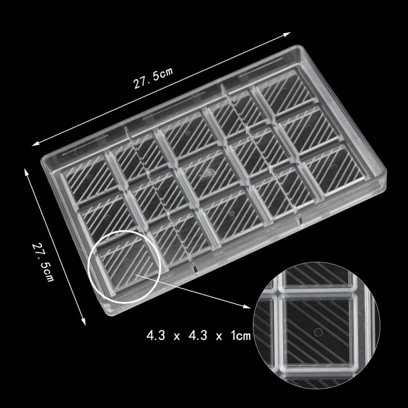 Square Chocolate Mold Diagonal Stripes Candy Bar Polycarbonate Chocolate Mold Confectionery Tools