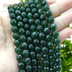 3-10MM Natural Dark Green Chalcedony Imitate Emerald Stone Faceted Round Spacer Bead for Jewelry Making Diy Bracelet Accessories