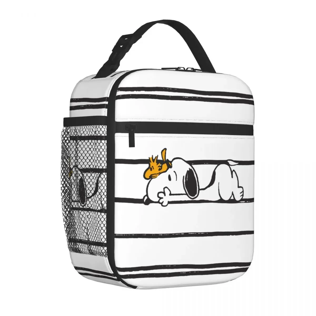 Snoopy Woodstock Cartoon Stripe Insulated Lunch Bags Large Meal Container Thermal Bag Tote Lunch Box School Travel Bento Pouch