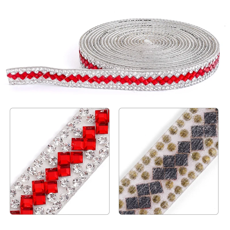 QIAO 12mm 1Yard Self Adhesive Glass Rhinestone Ribbon Diamond Ribbon Crystal Roll Glitter Diamond Belt Bling For DIY Art Craft