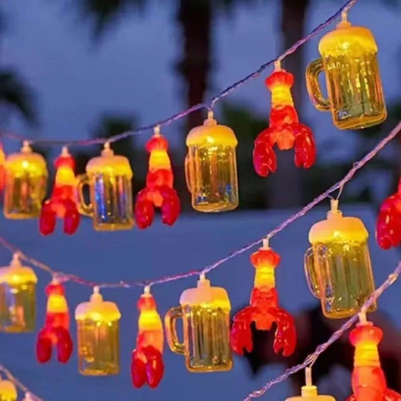 Bierglas, Hummer, Nachtmarkt, Stände, Lichterkette, Feenlampe, Sommerparty, Urlaub, Camping, Heimdekoration, LED – Detail 5