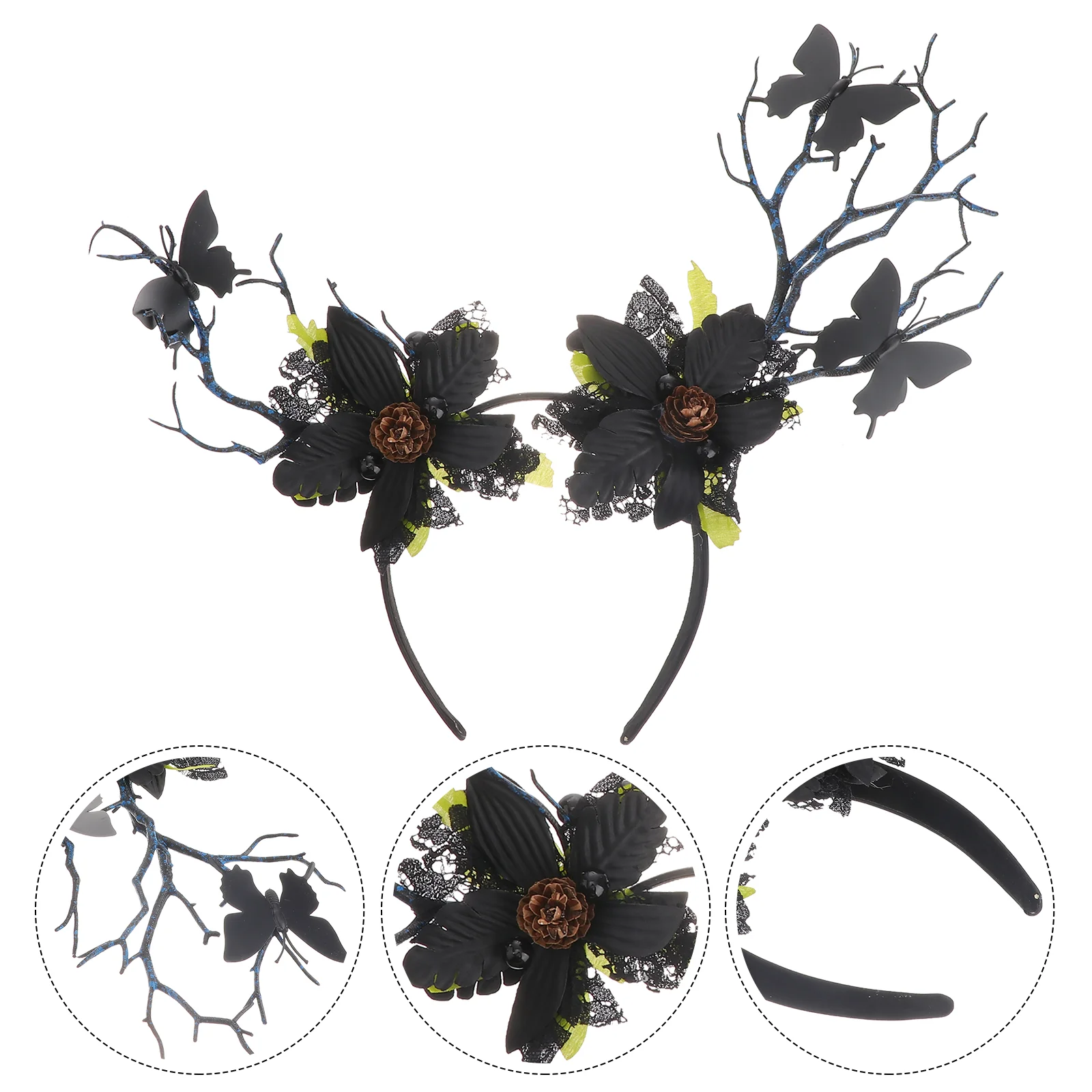 

1 PCS Deer Antler Headband Handmade Leaf Butterfly Stretchy Band One Size Fits All Party Hair Accessory Reindeer for Women