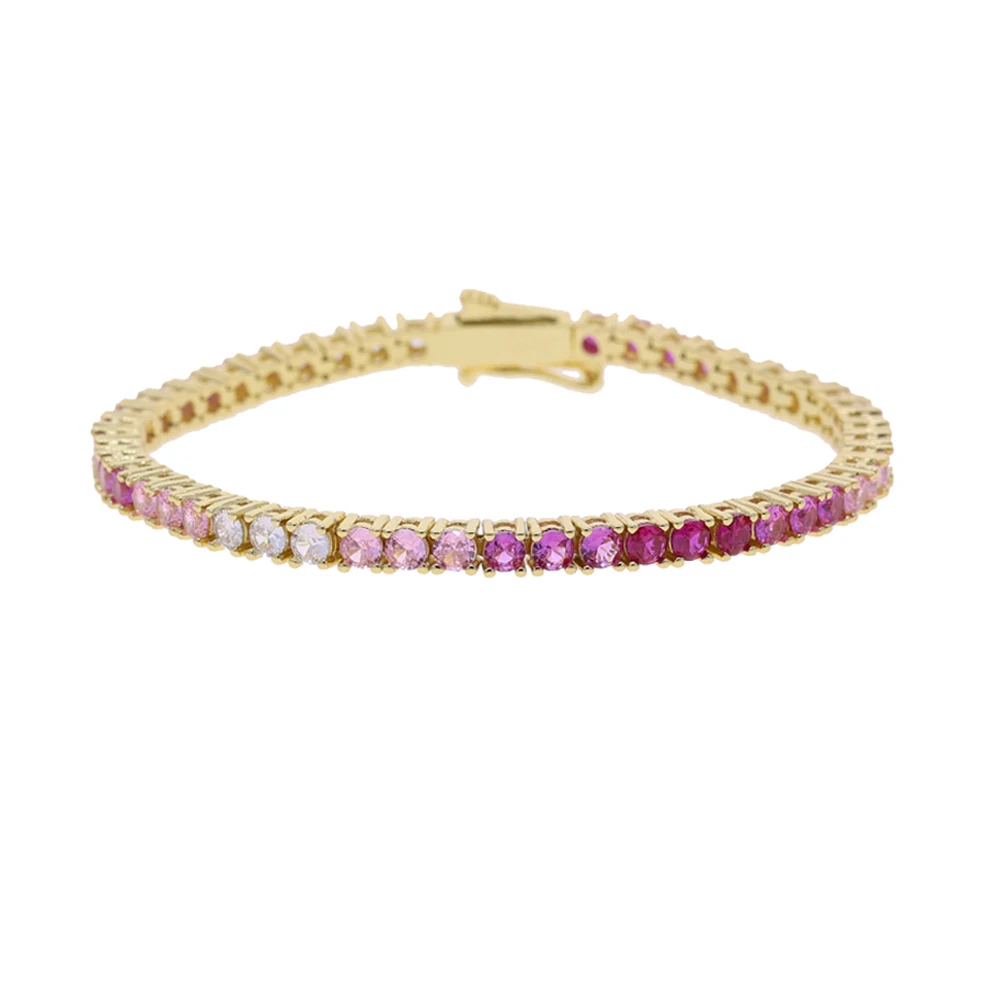 Iced Out Round Square Bracelet Rainbow Cubic Zirconia CZ Tennis Chain Bangle Hip Hop Jewelry For Women Men
