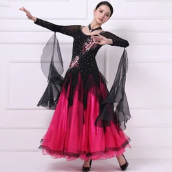 Ballroom Dresses Competition Embroidery Modern Waltz Dress Sky Blue Standard Dance Dresses for Waltz Rhinestones Long Sleeves