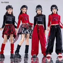 Hip Hop Girls K-pop Fashion Crop Top Street Dance Cargo Pants Plaid Skirts Kids Streetwear Children Jazz Girl Group Clothes Sets