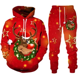 3D Print Hoodies Suit Christmas Santa Claus Man Woman Tracksuit Pants 2pcs New Year Party Casual Pullover Oversized High-quality