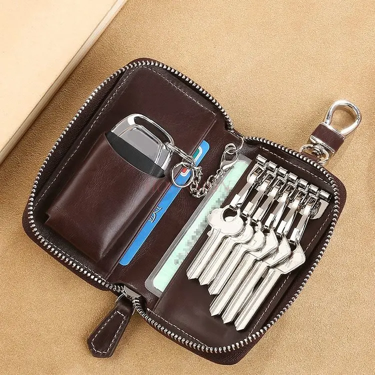 1pcs Key bag men's 2025 new leather large capacity key storage cowhide multifunctional car key storage bag