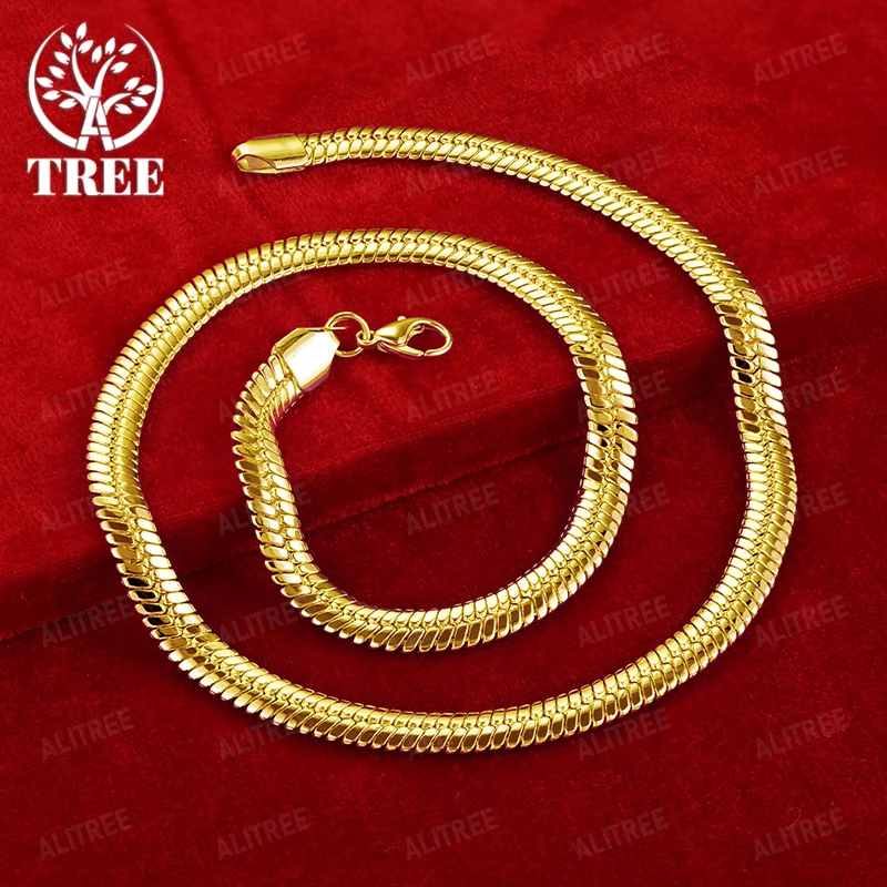 

Fashion 18k Gold 8mm Flat Side Chain Necklace For Men Women Engagement Wedding Party Trend Fine Nice Jewelry Gift Accessories