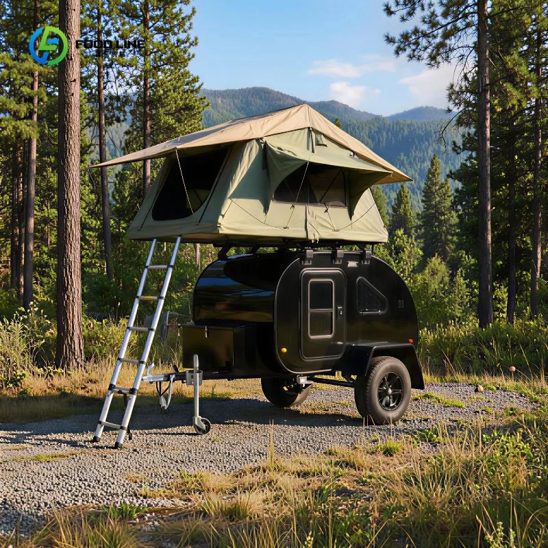 Custom Teardrop Camper Trailer Lightweight Off-Road Design with Roof Top Tent For Outdoor Camping Adventures