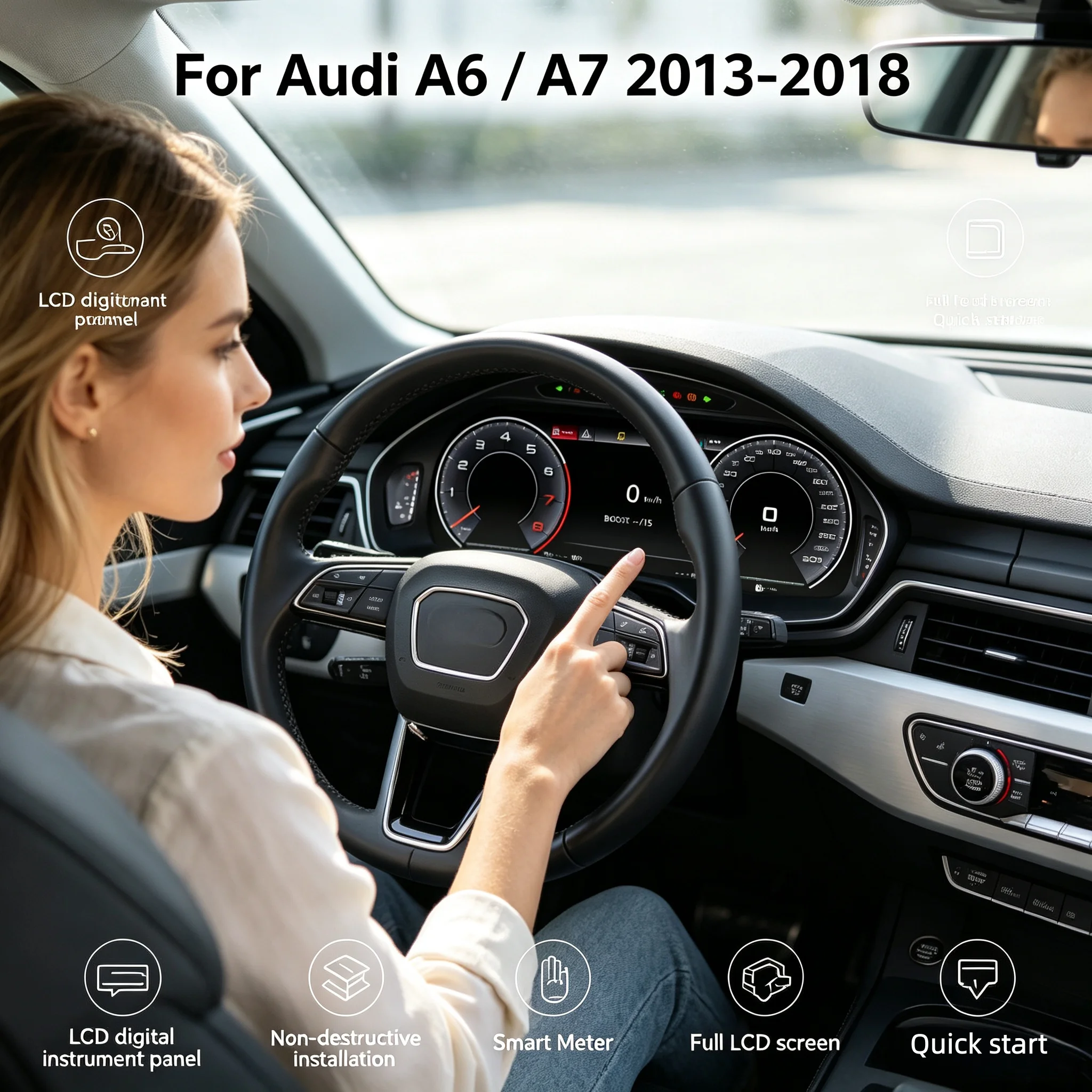Carbar LCD Digital Dashboard Cluster For Audi A6A7 2013-2018 LCD Speedometer Instrument Cluster CarPlay/Android Auto Wireless