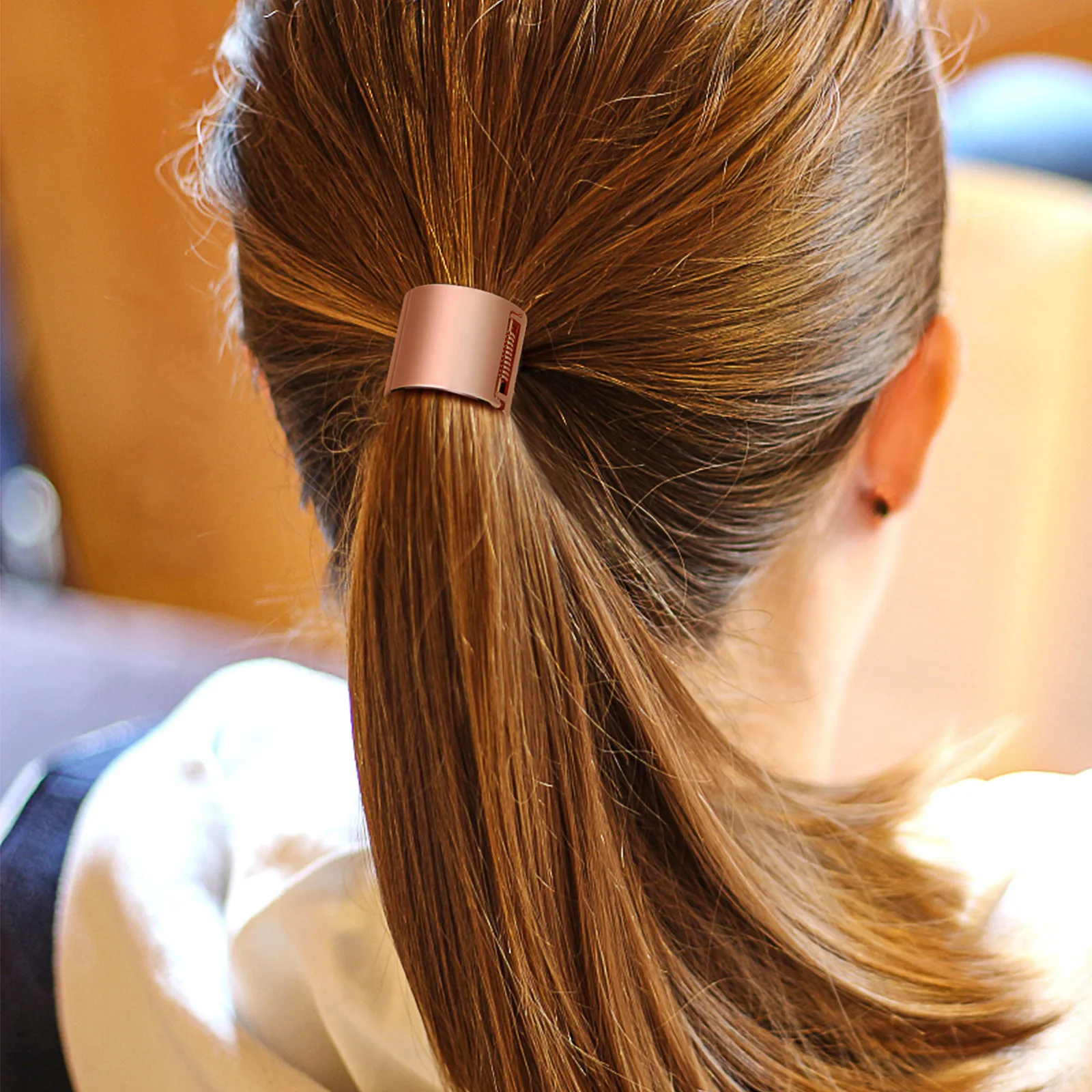 

4Pcs Metal Ponytail Holder Hair Band with Spring Hinge Elastic Cuff for Women Stylish Daily Party Fashion Accessory Gold