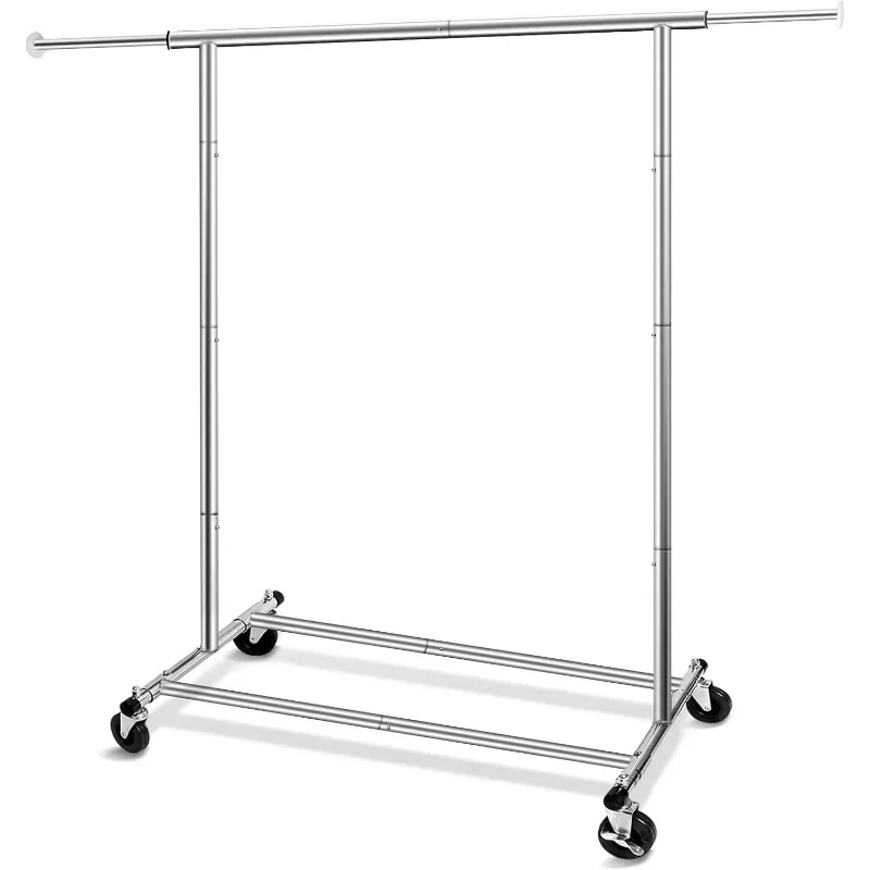 

Heavy Duty Simple 63" H Chrome Rolling Clothing Garment Rack, Freestanding Metal Hanging Clothes Organizer with Lockable Wheels