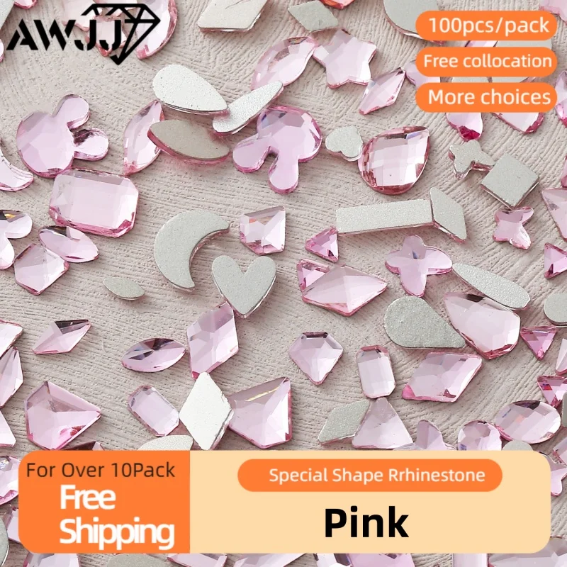 100pcs/pack Pink Various shapes Self-Adhesive Precision-cut Nail Art Rhinestones Skilled Choice Durable Eco-Friendly & Safe