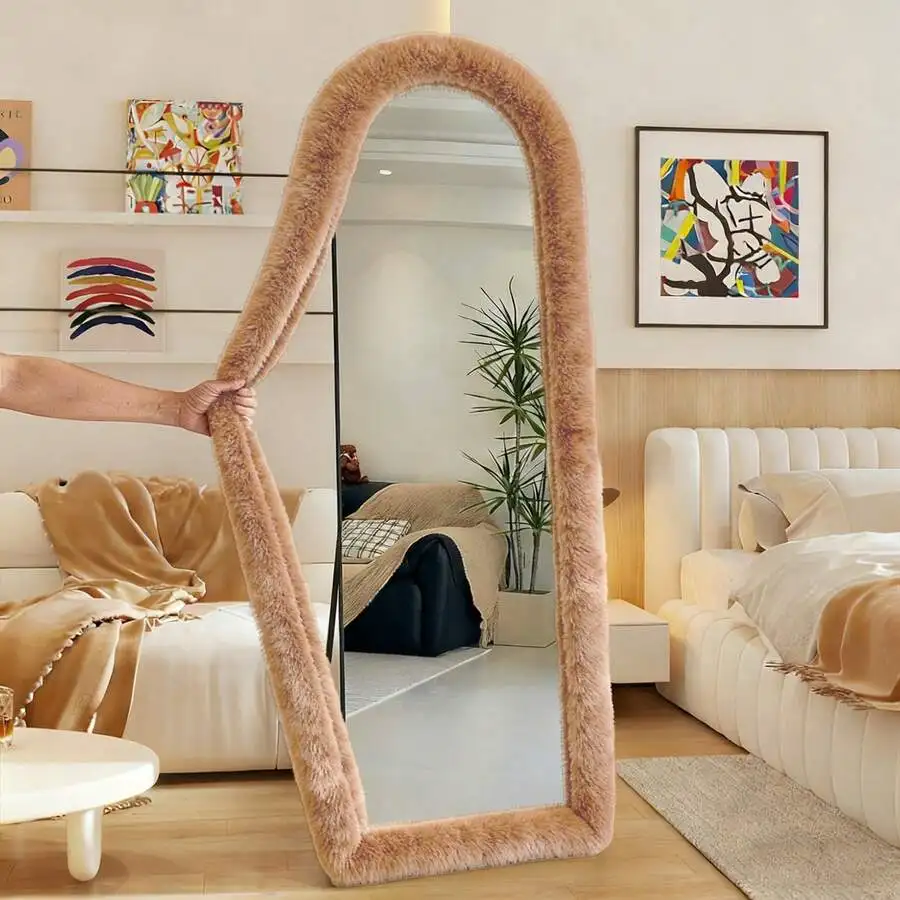 1pcs Fluffy Mirror Cover - 64'X21' Full Length Stretch Universal Ultra Soft Non-Slip Cover Warm Home Decor For Bedroom Cloakroom