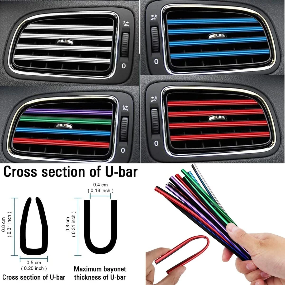 10PCS 20cm Car Air Conditioner Outlet Decorative U Shape Moulding Trim Decor Strips Car Styling Car Door Edge Corner Protector