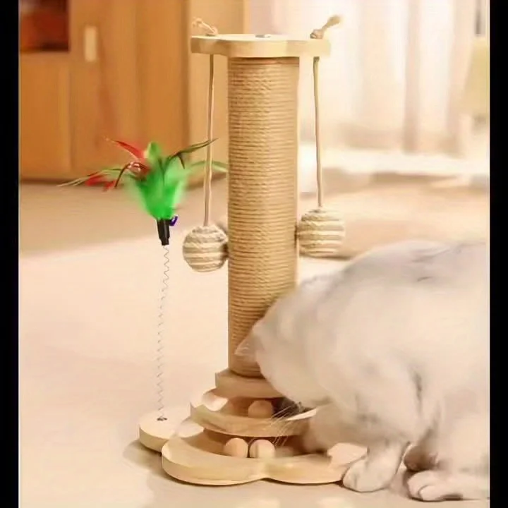 

Игрушка-вертушка для кошек с сизалевым стволом для когтетрости – интерактивная игра с шариками и палочкой, прочные товары для животных