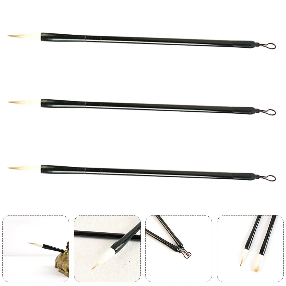 

3Pcs Wooden Ink Brush Pen Professional Chinese Calligraphy Tool Durable Lanyard for Convenient Cleaning and Drying