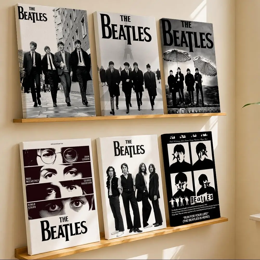 Vintage Music Band B-The Beatles Framed Wall Painting Canvas Art Poster with Solid Wood Frame for Living Room Home Decor