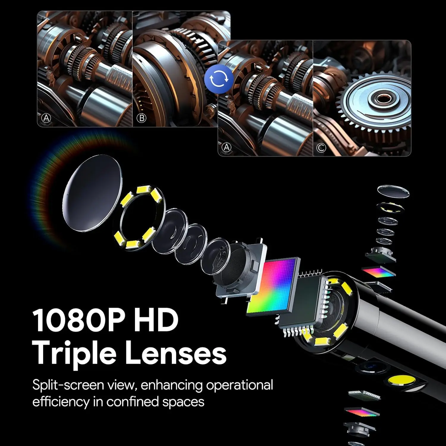 Endoskopobjektiv mit Lichtkamera, 4,3 Zoll Schlangenkamera Endoskopkamera Endoskop 800P HD Inspektionskamera, Herren-Gadgets