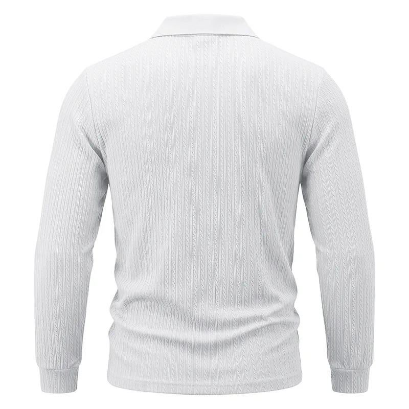 Herren Herbst-Winter US-Größe Jacquard Schlangenmuster Langarm-Poloshirt, Lässiges Einfaches Revers-Unterhemd – Detail 34