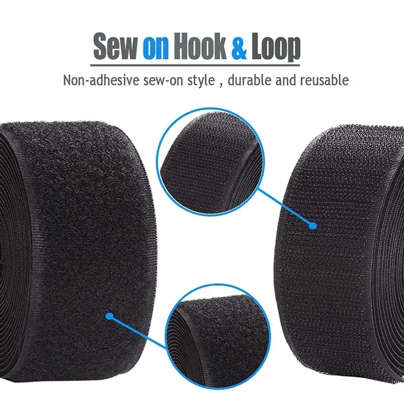 5Meter Sewing Touch Fastener Non-Adhesive Hook and Loop Strip Velcros Tape Magic Nylon Fabric Strap for DIY Sew-on Accessories