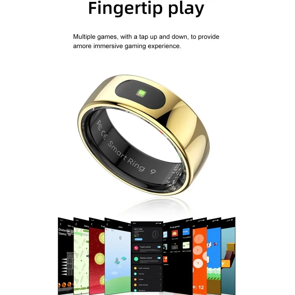 Indicator Light Sports Smart Ring, 5ATM Waterproof Heart Rate Blood Oxygen Sleep Gesture Control Man Woman for Android IOS