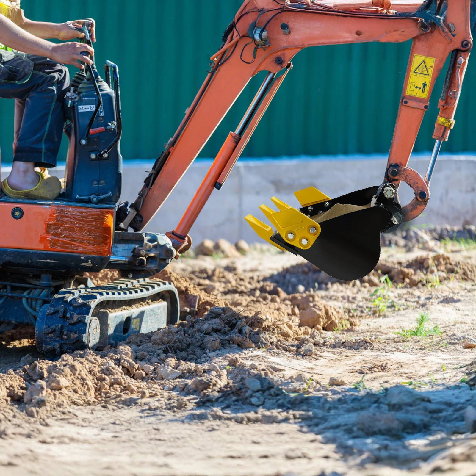 دلو حفارة صغير بأسنان معدنية لآلات طنتين، مصنوع من فولاذ المنغنيز Q235B لحفارة الأنابيب والغزل، 15.75 × 10.24 بوصة