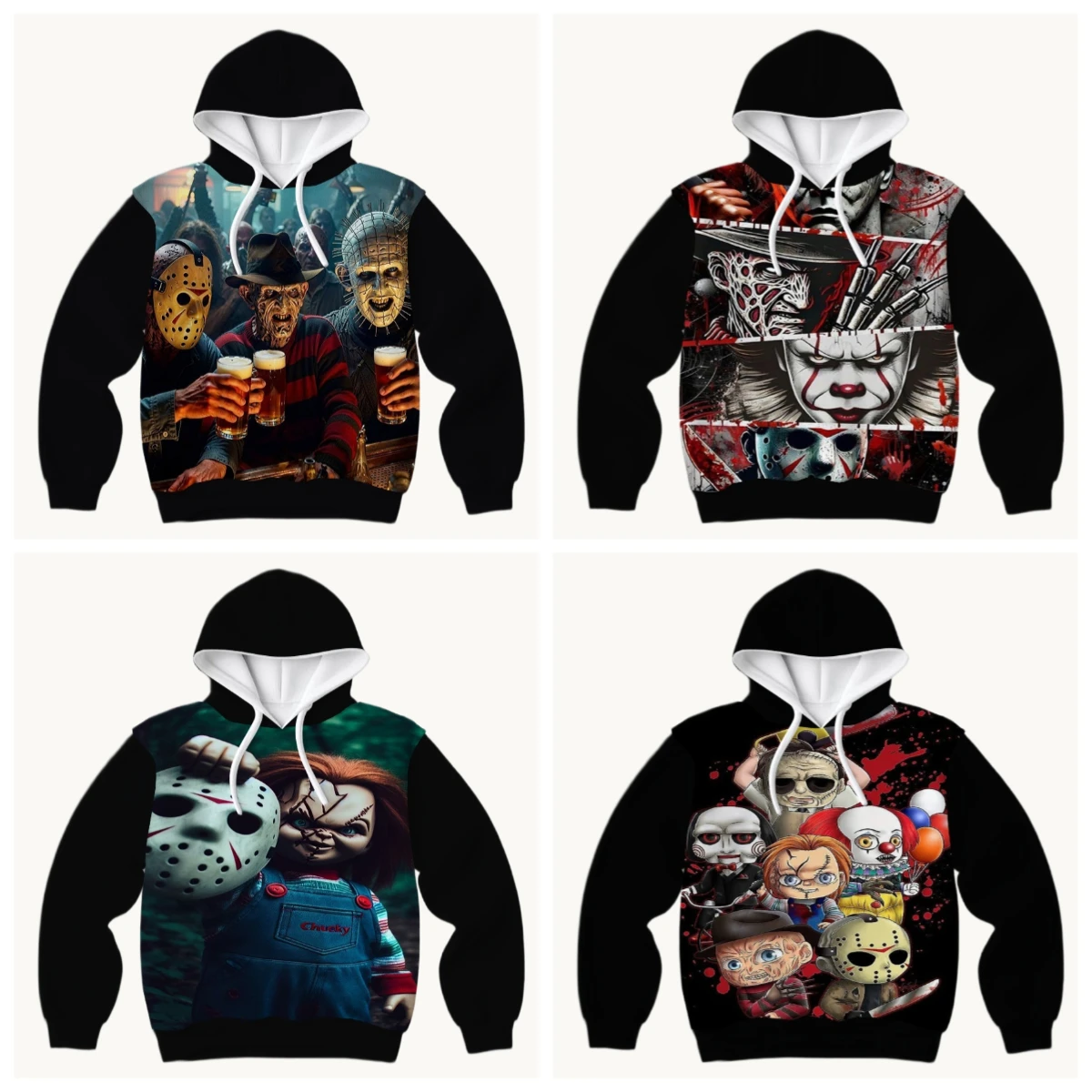 

Latest Hot Selling Halloween Horror Movie Elements 3D Printed Hoodie Large Adult Same Size Women Same Size Original Design Top
