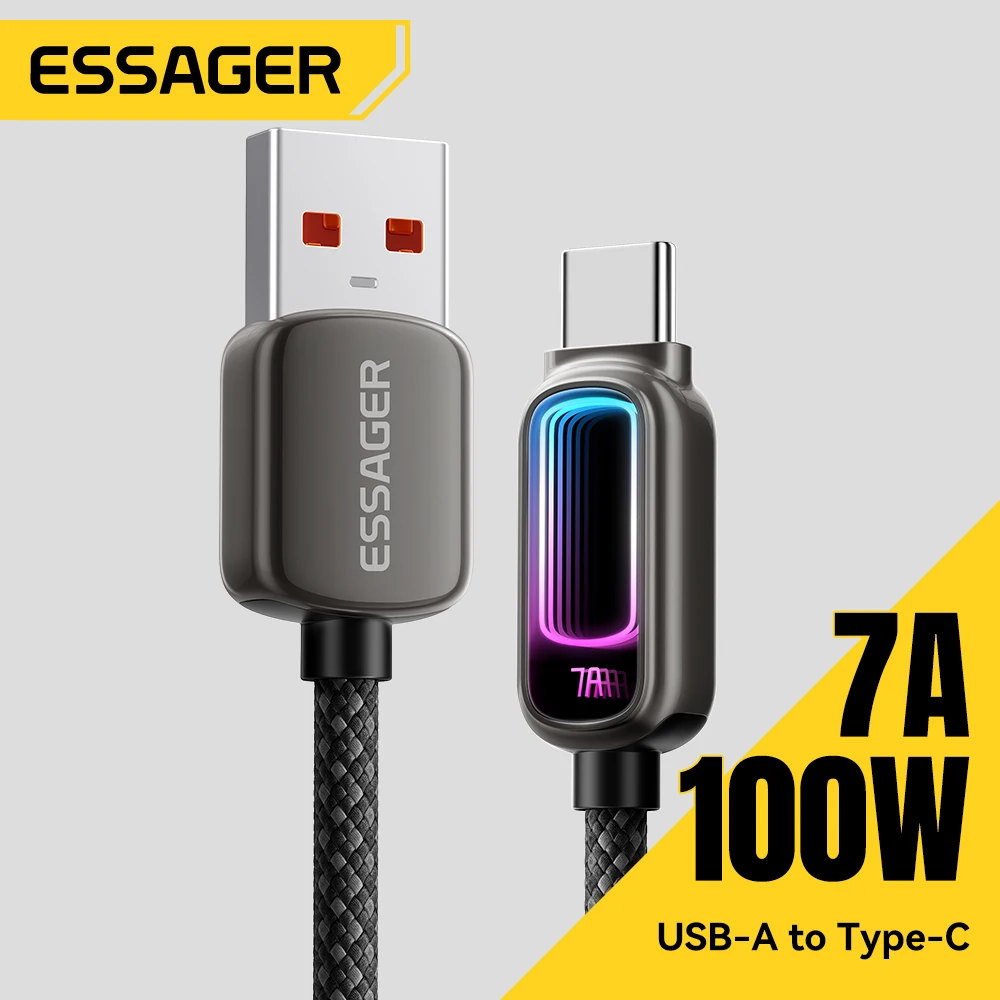 Cable USB Tipo C Essager 7A PD3.1 de Carga Rápida para MacBook, Laptop, iPhone 17, 16, 15 Pro Max, iPad, Samsung