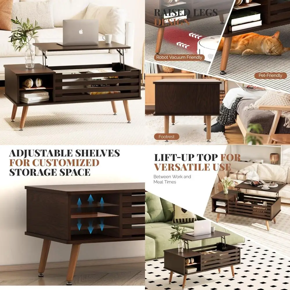 

Современный журнальный столик с подъемным верхом середины века и местом для хранения вещей, деревянный обеденный стол на столешнице