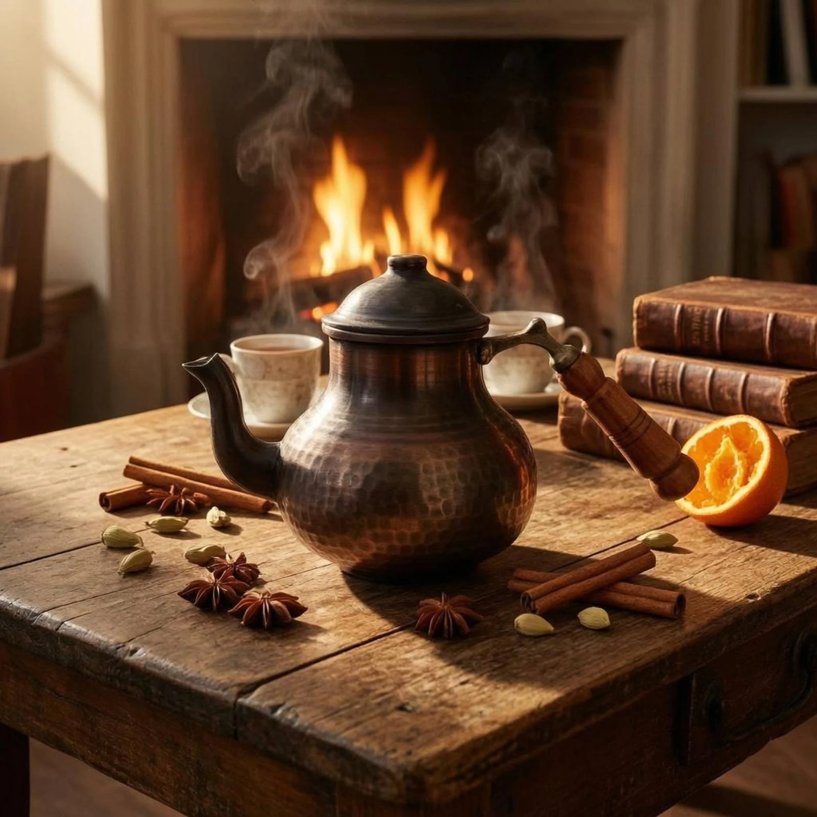 Handmade Copper Teapot Dark Finish Copper Tea Kettle Kitchenware Domed Lid Kitchen Vessel Wooden Handle