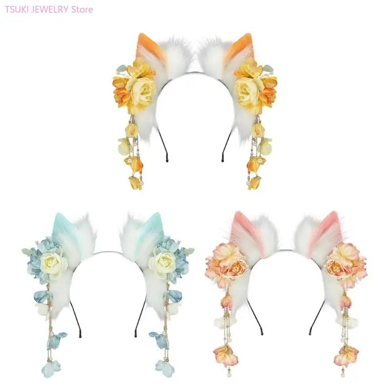 62KE ربطة شعر على شكل حيوان من القطيفة لأزياء الرسوم المتحركة بتصميم مرن وأغطية رأس مريحة لحفلات العروض المسرحية #1