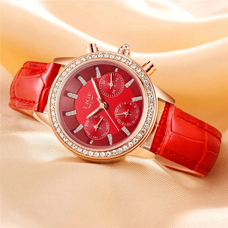 Relogio Feminino LIGE Women\'s Watches Fashion Quartz Leather Waterproof Watch Ladies Quartz WristWatch Female Clocks Reloj Mujer